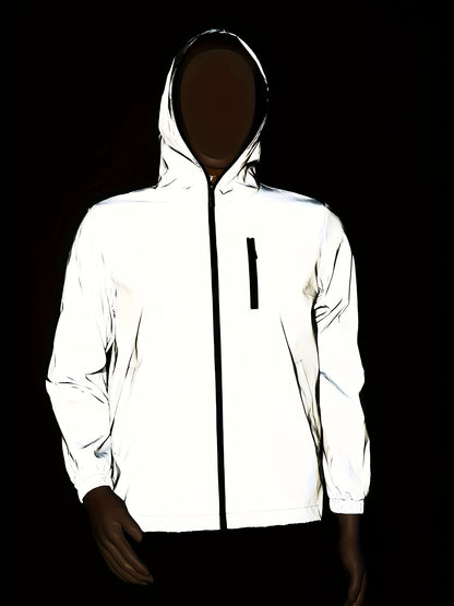 Men's Reflective Hooded Windbreaker Jacket - Casual, Lightweight Coat for Nighttime Running, Spring/Fall Outdoor Wear