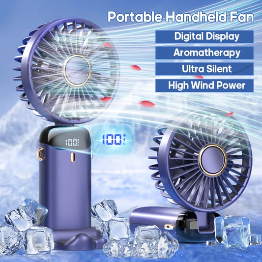 USB MiniFan Pro – Bärbar Fläkt med LED-Display & Telefonstöd